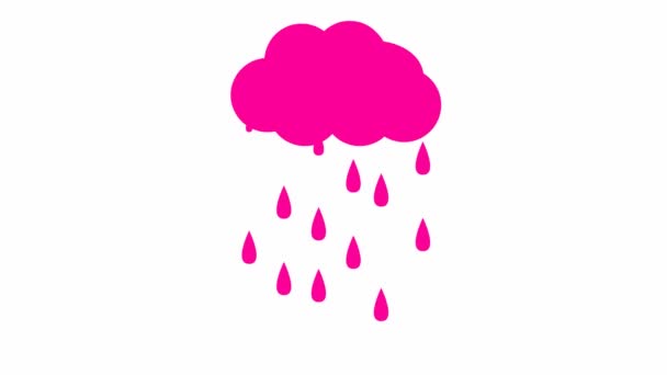 Animated Magenta Drops Rain Cloud Looped Video Raining Vector Illustration — Stockvideo