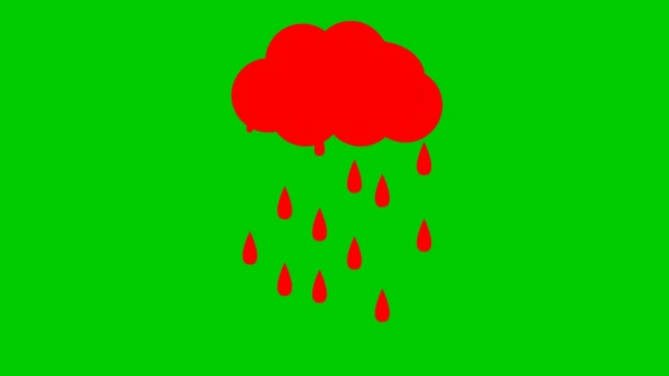 Анимационные Красные Капли Дождя Облаков Зацикленное Видео Идёт Дождь Векторная — стоковое видео