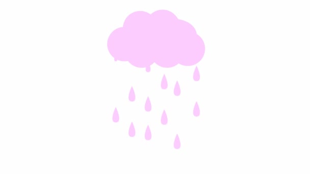 Animowane Różowe Krople Deszczu Chmury Zapętlone Wideo Pada Deszcz Ilustracja — Wideo stockowe