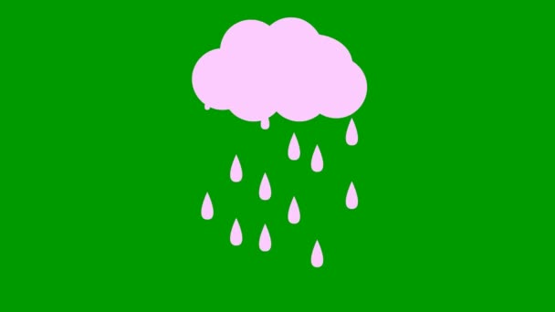 Анимированные Розовые Капли Дождя Облаков Зацикленное Видео Идёт Дождь Векторная — стоковое видео