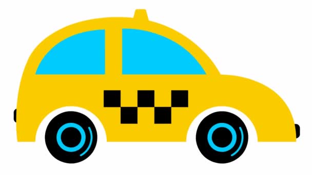 Рулем Анимированное Жёлтое Такси Винтажная Машина Едет Зацикленное Видео Концепция — стоковое видео