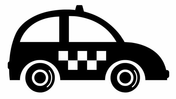 Рулём Анимированное Чёрное Такси Винтажная Машина Едет Зацикленное Видео Концепция — стоковое видео