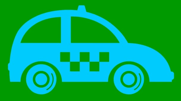 Рулем Анимированное Синее Такси Винтажная Машина Едет Зацикленное Видео Концепция — стоковое видео