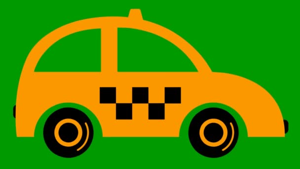 Рулем Анимированное Оранжевое Такси Винтажная Машина Едет Зацикленное Видео Концепция — стоковое видео