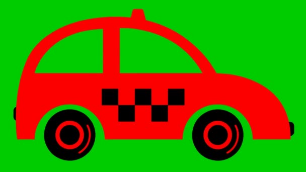 Рулем Анимированное Красное Такси Винтажная Машина Едет Зацикленное Видео Концепция — стоковое видео