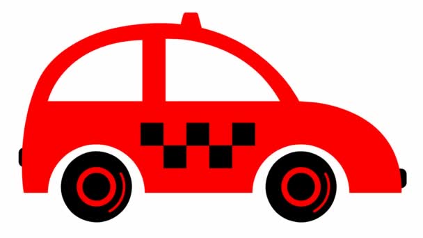 Рулем Анимированное Красное Такси Винтажная Машина Едет Зацикленное Видео Концепция — стоковое видео
