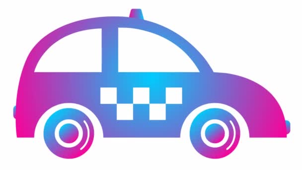 Рулем Анимированное Розовое Синее Такси Винтажная Машина Едет Зацикленное Видео — стоковое видео
