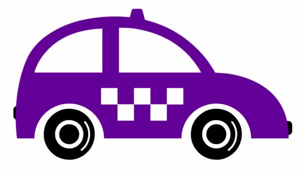 Рулем Анимированное Фиолетовое Такси Винтажная Машина Едет Зацикленное Видео Концепция — стоковое видео