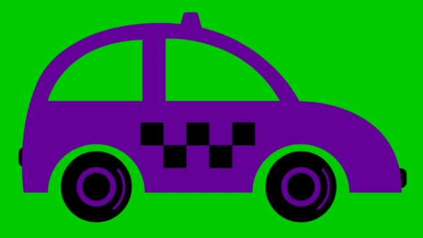 Рулем Анимированное Фиолетовое Такси Винтажная Машина Едет Зацикленное Видео Концепция — стоковое видео
