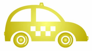 An animated golden taxi is driving. Vintage car is  riding. Looped video. Concept of public transport. Flat vector illustration isolated on white background.  