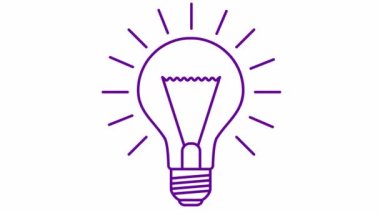 Animated violet linear symbol of lightbulb. Concept of idea and creative. Looped video. Line vector illustration isolated on white background.