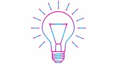 Animated pink blue linear symbol of lightbulb. Concept of idea and creative. Looped video. Line vector illustration isolated on white background.