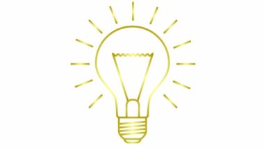 Animated golden linear symbol of lightbulb. Concept of idea and creative. Looped video. Line vector illustration isolated on white background.