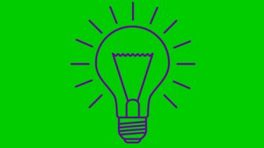 Animated violet linear symbol of lightbulb. Concept of idea and creative. Looped video. Line vector illustration isolated on green background.