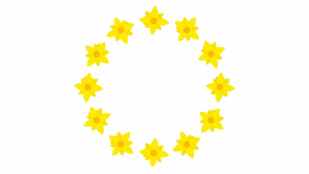 Animated Yellow Flower Blossoms Circle Frame Flowers Floral Template Copy — стоковое видео
