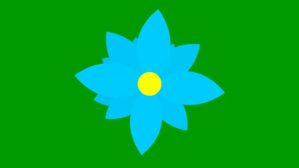 Animated Blue Flower Blossoms Vector Illustration Isolated Green Background — Stockvideo