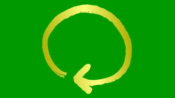 圆形箭头的动画图标 黄金重装符号旋转 循环视频 在绿色背景上孤立的手工绘制的矢量图 — 图库视频影像