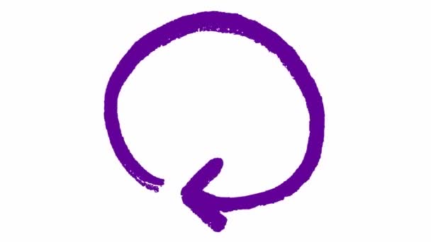 圆形箭头的动画图标 紫罗兰色重装符号旋转 循环视频 在白色背景上孤立的手绘矢量图 — 图库视频影像