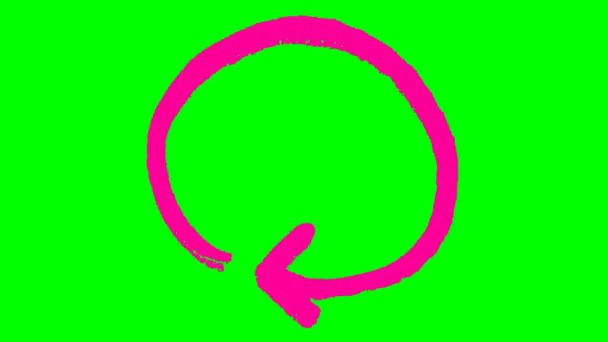 圆形箭头的动画图标 洋红重新加载符号旋转 循环视频 在绿色背景上孤立的手工绘制的矢量图 — 图库视频影像