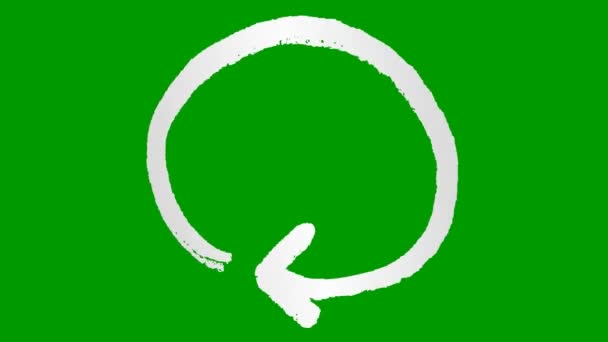 圆形箭头的动画图标 银重装符号旋转 循环视频 在绿色背景上孤立的手工绘制的矢量图 — 图库视频影像