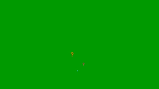 アニメーション化されたカラフルなクエスチョンマークは下から上に飛ぶ シンボルがスプレーされます ループビデオだ 白い背景に孤立したフラットベクトルイラスト — ストック動画