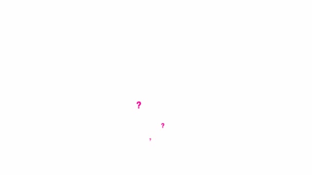 Анимированные Пурпурные Вопросительные Знаки Летают Снизу Вверх Розовые Символы Распыляются — стоковое видео