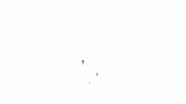 アニメーションの緑色のクエスチョンマークは下から上に飛ぶ シンボルがスプレーされます ループビデオだ 白い背景に孤立したフラットベクトルイラスト — ストック動画