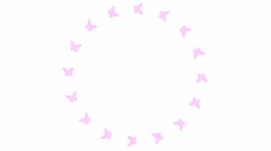 Pembe kelebeklerin animasyon çerçevesi daire şeklinde uçar. Döngülü video. Yaz ve bahar konsepti. Vektör illüstrasyonu beyaz arkaplanda izole edildi.