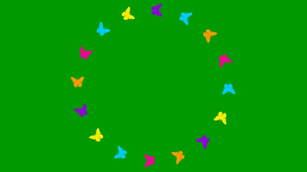 Marco Animado Mariposas Colores Vuelan Círculo Vídeo Bucle Concepto Verano — Vídeos de Stock