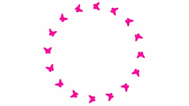 Animated Frame Magenta Butterflies Fly Circle Looped Video Summer Spring — Stock Video