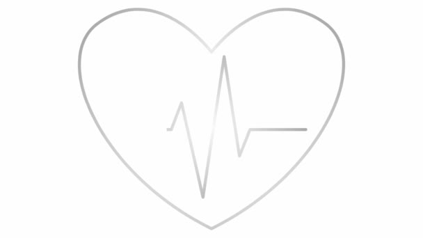 Animované Stříbrné Bušení Srdce Elektrokardiogramem Lineární Symbol Pulzujícího Kardiogramu Smyčka — Stock video