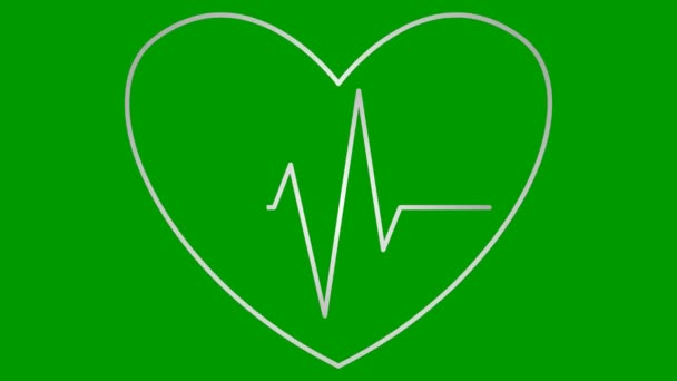 Animované Stříbrné Bušení Srdce Elektrokardiogramem Lineární Symbol Pulzujícího Kardiogramu Smyčka — Stock video