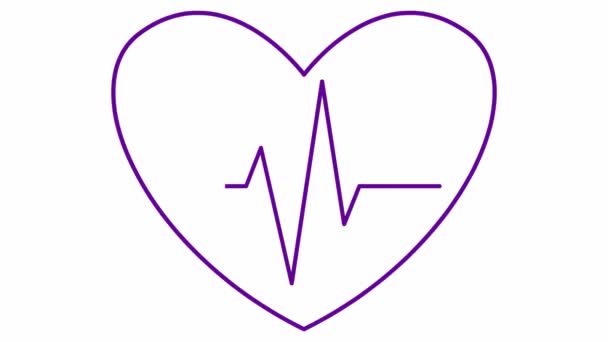 Animált Lila Lüktető Szív Elektrokardiogrammal Pulzáló Kardiogram Lineáris Szimbóluma Videó — Stock videók