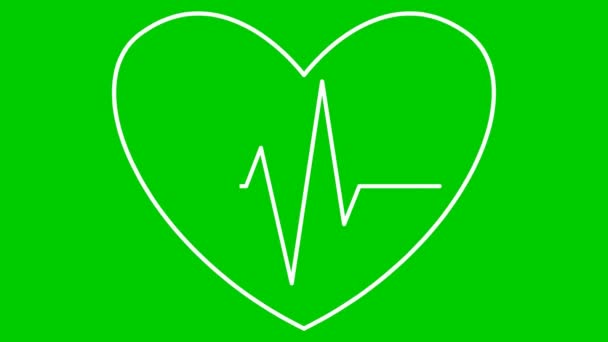 Coração Branco Animado Batendo Com Eletrocardiograma Símbolo Linear Cardiograma Pulsátil — Vídeo de Stock