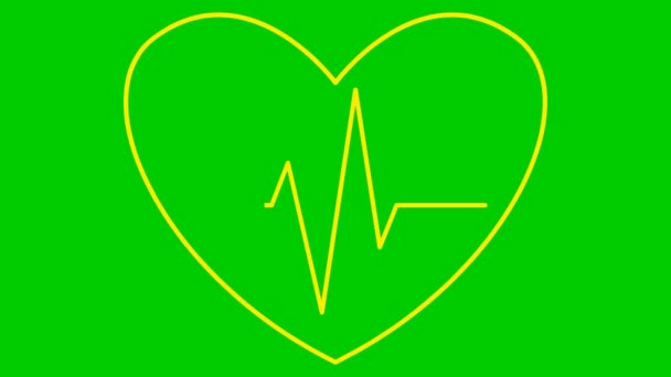 Animované Žluté Bušící Srdce Elektrokardiogramem Lineární Symbol Pulzujícího Kardiogramu Smyčka — Stock video