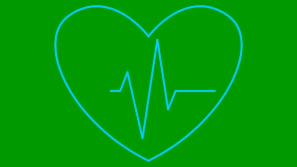 Corazón Pulsante Azul Animado Con Electrocardiograma Símbolo Lineal Del Cardiograma — Vídeo de stock