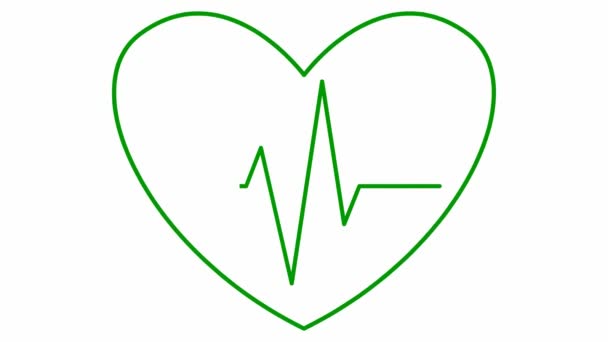 Animated Green Pounding Heart Electrocardiogram Linear Symbol Pulsating Cardiogram Looped — Stock Video