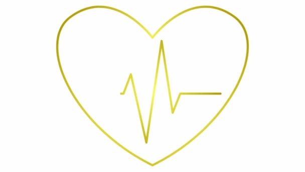 Анімоване Золоте Серце Електрокардіограмою Лінійний Символ Пульсуючої Кардіограми Циклічне Відео — стокове відео