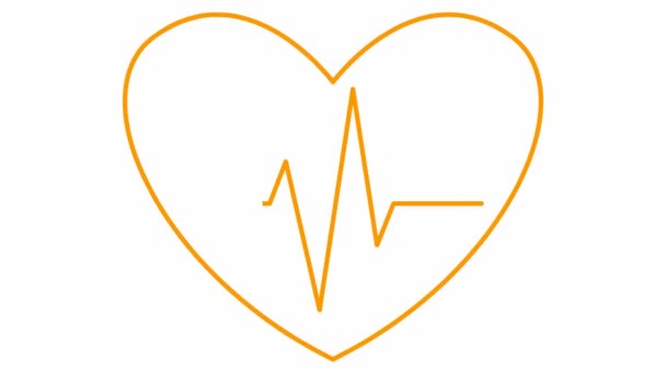 Coração Animado Laranja Batendo Com Eletrocardiograma Símbolo Linear Cardiograma Pulsátil — Vídeo de Stock