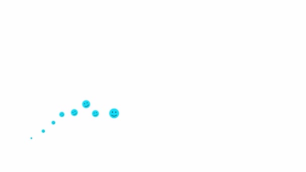 Мультипликационные Символы Улыбок Летают Слева Направо Волна Синих Смайликов Плоские — стоковое видео