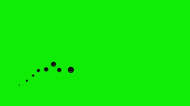 笑顔のアニメーション記号を左から右へ飛ぶ 黒い絵文字の波 笑顔のフラットアイコン 気分の概念 ループビデオだ 緑の背景に独立したベクトル図 — ストック動画