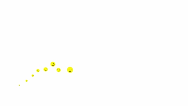 笑顔のアニメーション記号を左から右へ飛ぶ 黄色の絵文字からの波 笑顔のフラットアイコン 気分の概念 ループビデオだ 白を基調としたベクトルイラスト — ストック動画