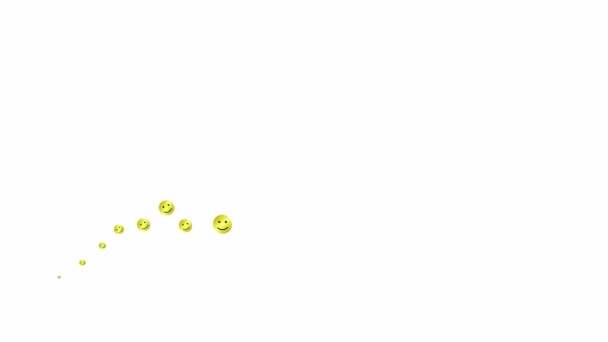 笑顔のアニメーション記号を左から右へ飛ぶ 黄金の絵文字からの波 笑顔のフラットアイコン 気分の概念 ループビデオだ 白を基調としたベクトルイラスト — ストック動画