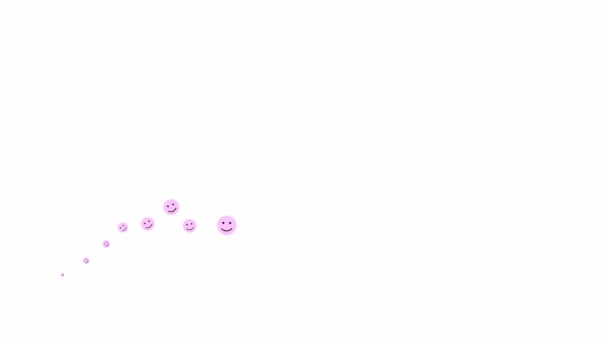 Mosoly Animált Szimbólumai Balról Jobbra Repülnek Egy Hullám Rózsaszín Hangulatjelekből — Stock videók