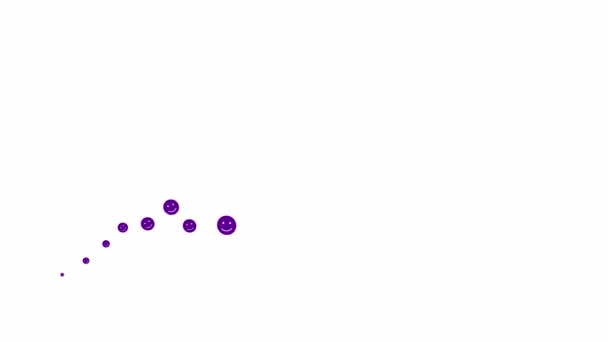 Мультипликационные Символы Улыбок Летают Слева Направо Волна Фиолетовых Смайликов Плоские — стоковое видео