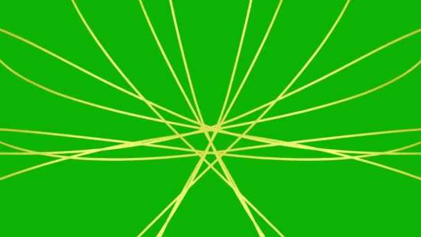 アニメのストライプ 黄金のバー 装飾的な対称線 波は徐々に形を変える ループビデオだ 緑の背景に孤立した線形ベクトル図 — ストック動画