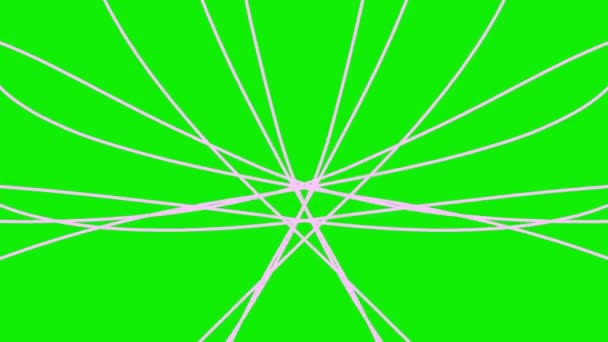 アニメのストライプ ピンクのバー 装飾的な対称線 波は徐々に形を変える ループビデオだ 緑の背景に孤立した線形ベクトル図 — ストック動画