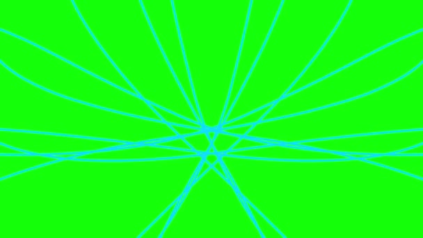 アニメのストライプ 青いバー 装飾的な対称線 波は徐々に形を変える ループビデオだ 緑の背景に孤立した線形ベクトル図 — ストック動画