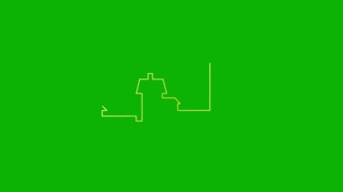 Şehrin animasyon altın silueti çizildi. Doğrusal kasaba. Döngülü video. Seyahat, seyahat, inşaat, mimari kavramı. Çizgi vektör çizimi yeşil arkaplanda izole edildi.