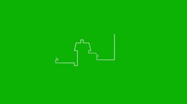 Şehrin canlandırılmış gümüş silueti çizildi. Doğrusal kasaba. Döngülü video. Seyahat, seyahat, inşaat, mimari kavramı. Çizgi vektör çizimi yeşil arkaplanda izole edildi.